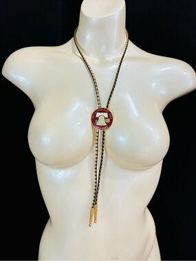 VTG Bellflower, Ca ELKS LODGE 2003 Braided LEA Bolo Necklace with Red Medallion